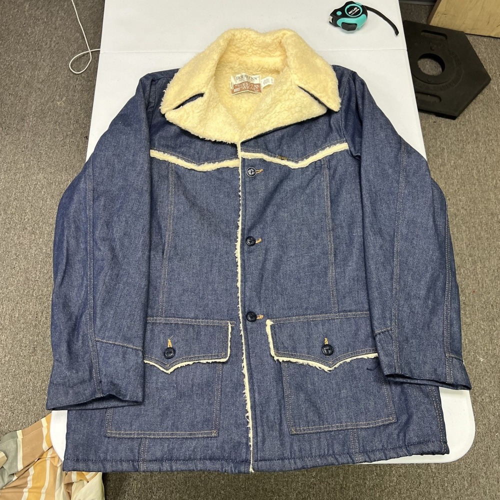Roebucks Denim Jacket Mens 46 XT Blue Faux Shearling Lined Western Sears Coat